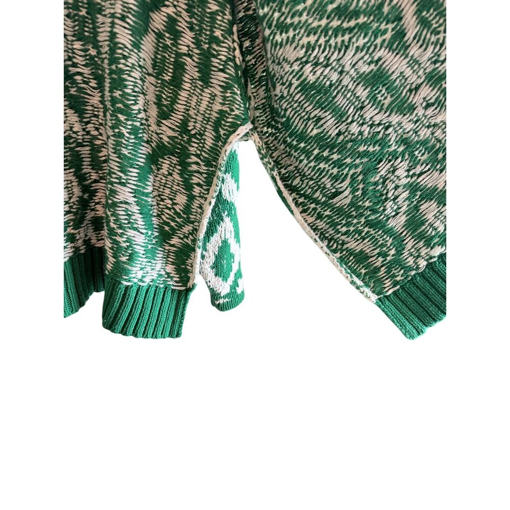 By Anthropologie green white button front oversized cardigan medium preppy knit - Picture 6 of 7
